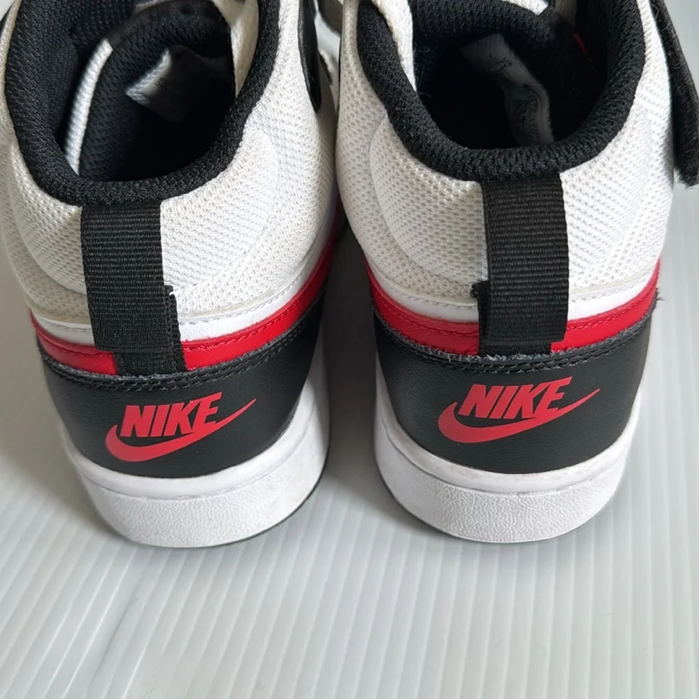 Nike Kids High-Top Sneakers - White, Black, and Red. Size 7